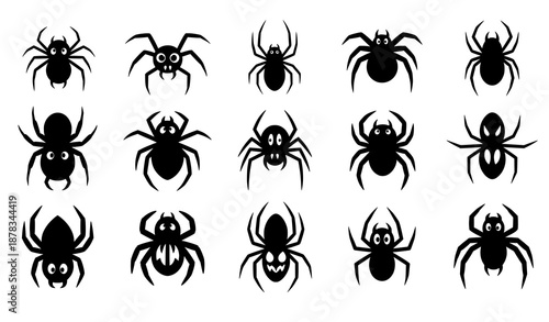 Various spider shapes silhouette pack for Halloween flat vector illustration