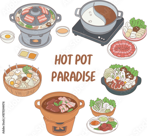 Hot Pot Paradise: Collection of Asian Shabu Shabu and BBQ Illustrations