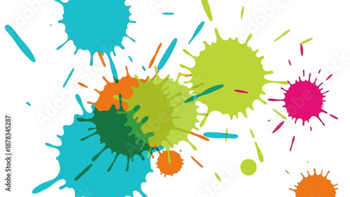 Vibrant Paint Splatters in a Dynamic Splash Art Composition Featuring Colorful Droplets and Abstract Shapes