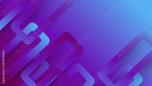 Futuristic abstract background with purple and blue glowing gradient rectangles interlaced in a dynamic layered composition