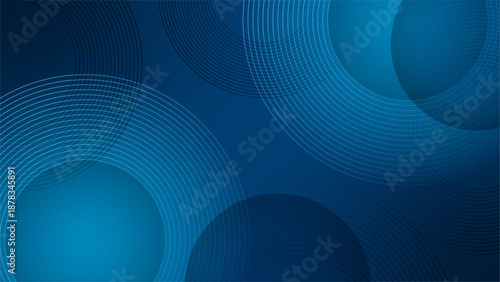 Professional deep blue gradient background featuring thin concentric white and black circular lines for a high-tech corporate look