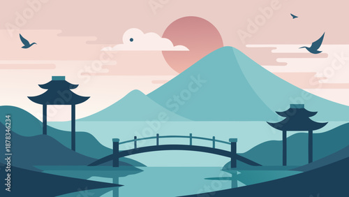 Minimal Japanese Zen Landscape Vector