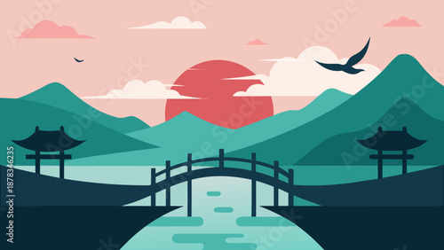 Minimal Japanese Zen Landscape Vector