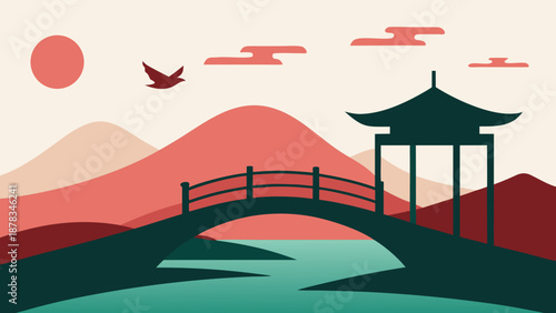 Minimal Japanese Zen Landscape Vector