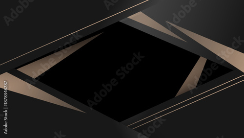 Premium dark aesthetic featuring sharp golden metallic geometric layers over a deep black center space