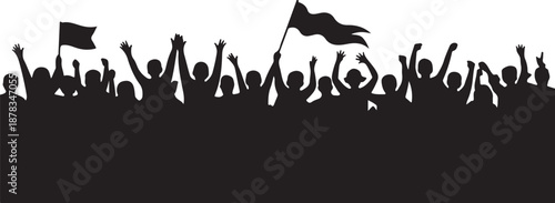 Silhouette of Crowd Holding Flags and Raising Hands