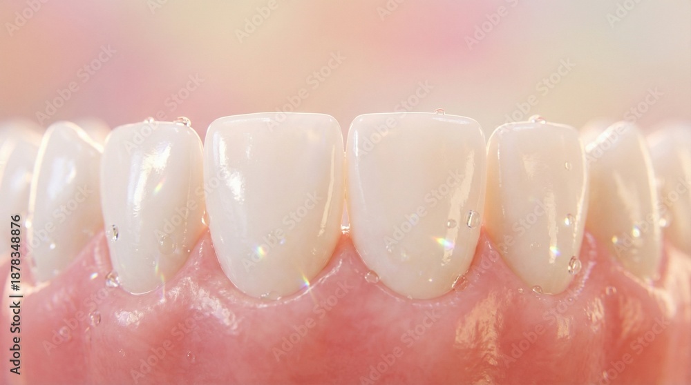 Fototapeta premium Macro Close-up of Sparkling Clean White Teeth and Healthy Gums