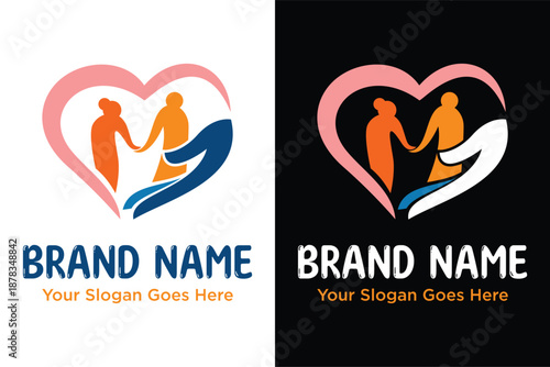 simple modern Elderly care with hand vector illustration logo design	