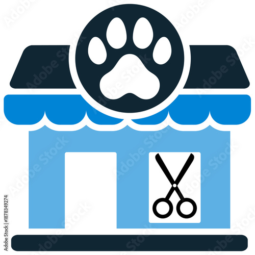 Pet grooming salon icon vector for beauty services. Ideal for dog styling, fur cutting, washing stations, and animal spa businesses.