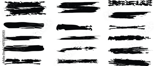 Collection of distressed black brush strokes on white background