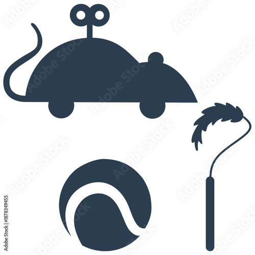 Pet toy icon vector for playtime fun. Ideal for dog balls, cat yarn, squeaky items, and happy animal entertainment symbols.