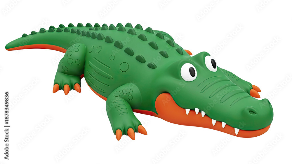 Obraz premium Green cartoon alligator toy with orange accents