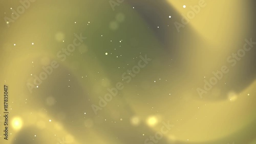 Deep olive green and gold fluid background with subtle dust particles and soft light transitions