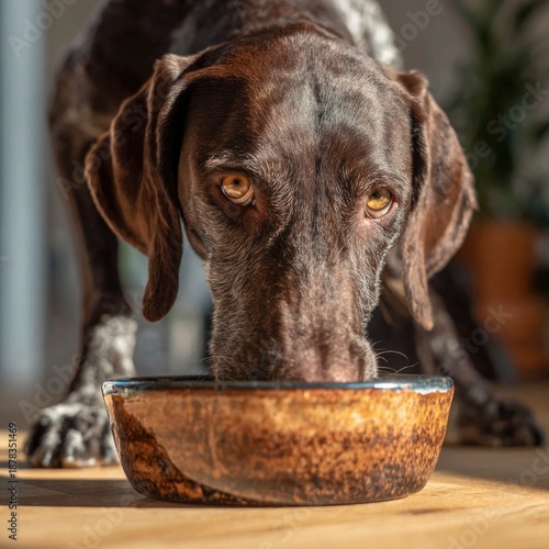 Hungry Dog Drinking from Bowl