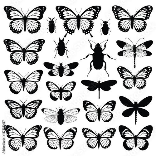 collection of various butterfly and beetle silhouettes on white background high quality professional detailed modern elegant