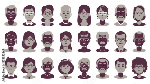 a collection of diverse cartoon faces with various expressions and hairstyles are shown high quality professional