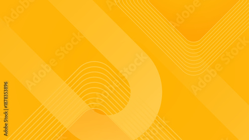 Vibrant yellow and orange composition using semi-transparent diagonal bands and rounded geometric line patterns