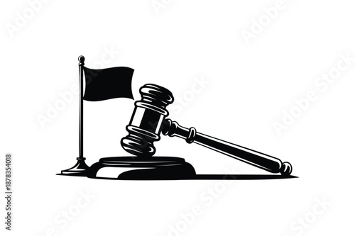 Black Gavel Resting On Sound Block With Pirate Flag