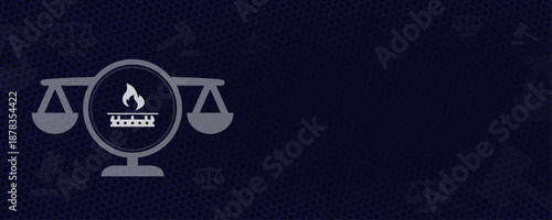 Energy Law and Gas Regulation Concept with Gas Stove Icon and Scales of Justice Vector Illustration with Copy Space for Utility Law and Consumer Rights