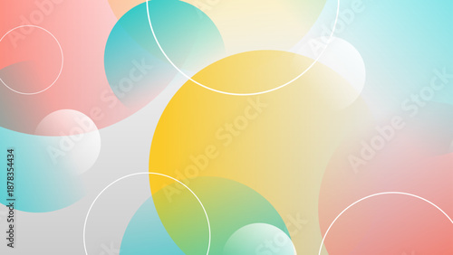 Minimalist design showcasing pastel circles in yellow teal and pink colors with delicate white outlines and transparency