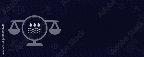 Water Law and Environmental Resource Regulation Concept with Water Drops and Scales of Justice Vector Background with Copy Space for Sustainability