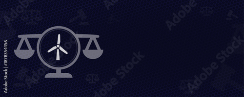 Renewable Energy Law and Wind Power Regulation Concept with Wind Turbine and Scales of Justice Vector Illustration with Copy Space for Green Energy Law