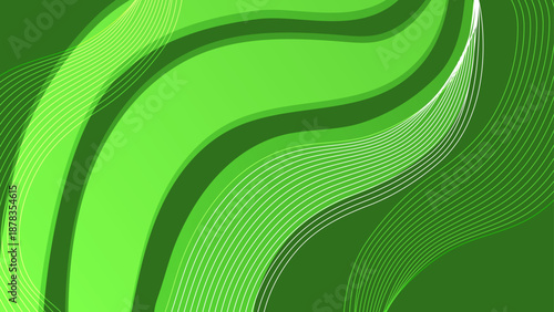 Eco friendly green abstract background featuring organic flowing shapes and elegant white line art