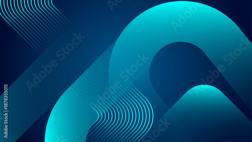 High-tech dark blue and cyan background combining sharp diagonal blocks with glowing curved parallel line patterns