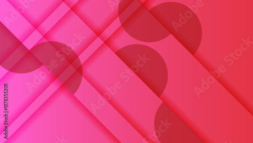 Bold and energetic pink abstract background featuring overlapping red circular forms and sharp diagonal geometric line patterns