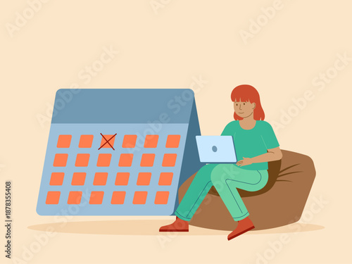 A woman is scheduling or chasing a work deadline. Busy People illustration. Flat vector concept.