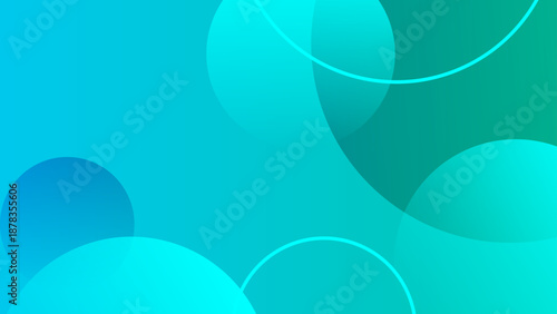 Bright aqua and teal circular elements with fine line art details