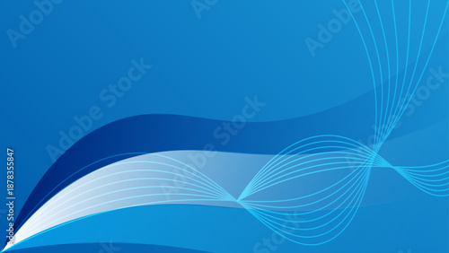 A vibrant blue composition featuring smooth overlapping waves and thin intersecting curved lines for modern digital design