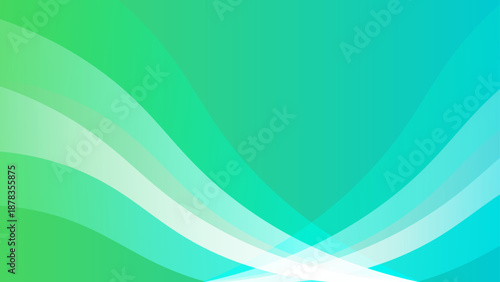 Bright green and cyan gradient background featuring soft translucent flowing waves creating a fresh and energetic atmosphere