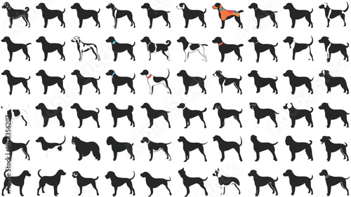 Collection of various dog breeds in different poses and colors on a white background high quality