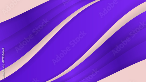 Artistic purple canvas with sweeping diagonal curves and layered ribbon-like shapes in soft ivory white