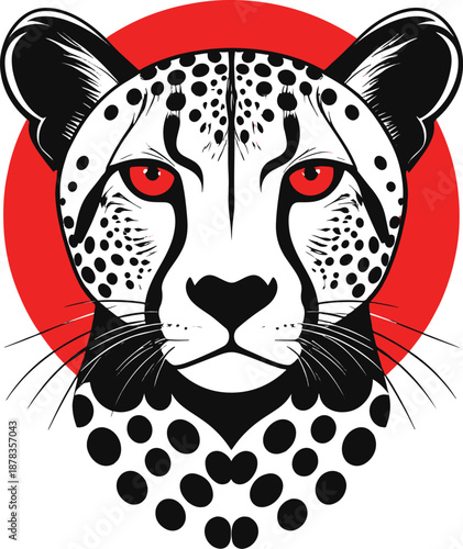 Geometric cheetah portrait logo on clean white background high resolution vector