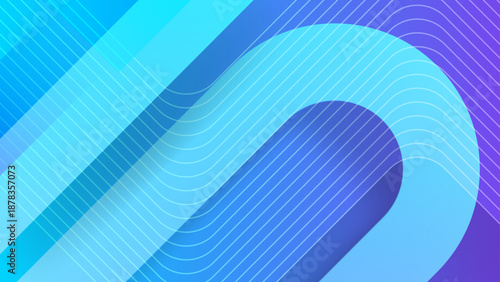 Dynamic blue and cyan geometric stripes combined with rounded curves and thin white lines for a professional tech interface