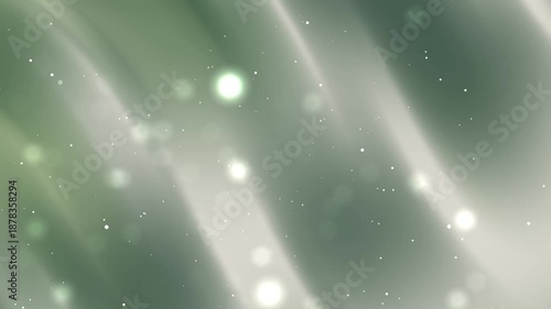 Ethereal sage green and silver gradient background featuring soft light flares and floating dust particles