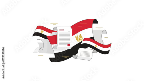 Egypt Flag Waving with Documents and Scrolls