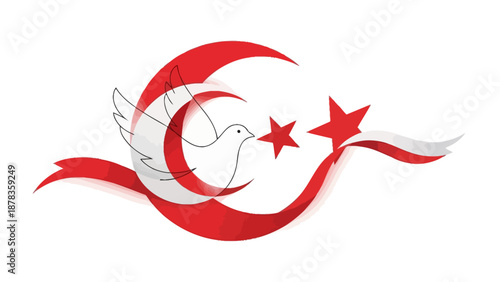 Peace Dove with Crescent Moon and Star Symbol