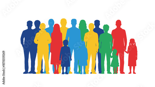 Diverse Group of People Silhouettes in Vibrant Colors