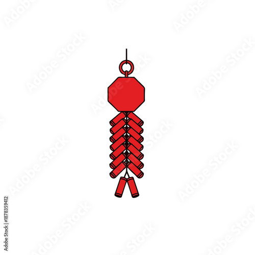 Red Chinese Lantern Hanging Illustration on Transparent Background from a Front Viewpoint