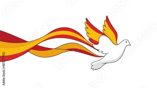 White Dove Flying with Spanish Flag Ribbon
