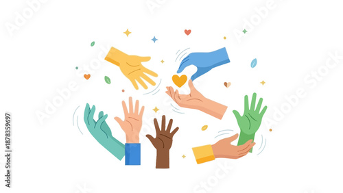 Diverse Hands Reaching Out, Sharing Love and Support