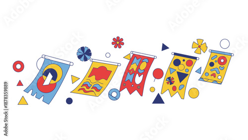 Colorful Festive Banners with Geometric Shapes and Flowers