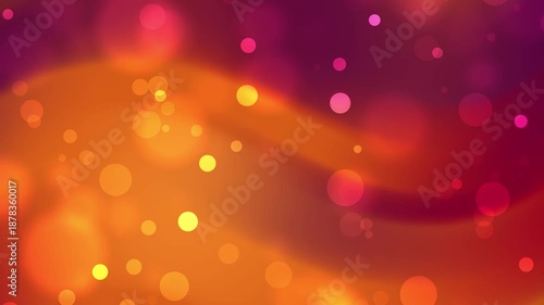 Intense orange and purple abstract background with rich liquid waves and glowing floating bokeh circles