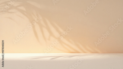 Quadro su tela Soft beige background with palm leaf shadows
