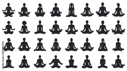 various yoga poses and people meditating in different sitting positions and postures high quality professional detailed