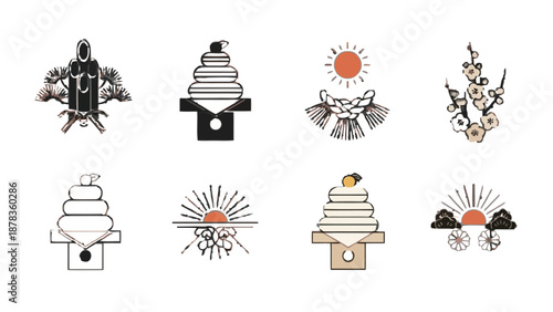Spiritual Totem and Sacred Object Icon Set Representing Ritual Symbols, Inner Balance, and Mindfulness Practices
