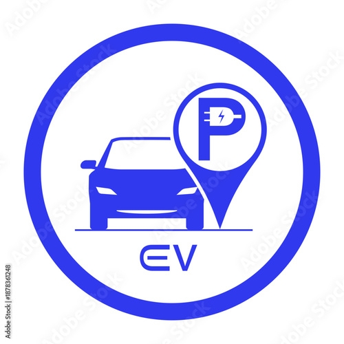 Electric car parking location icon, Electrical plugs on Parking symbol with a car on a location map marker icon